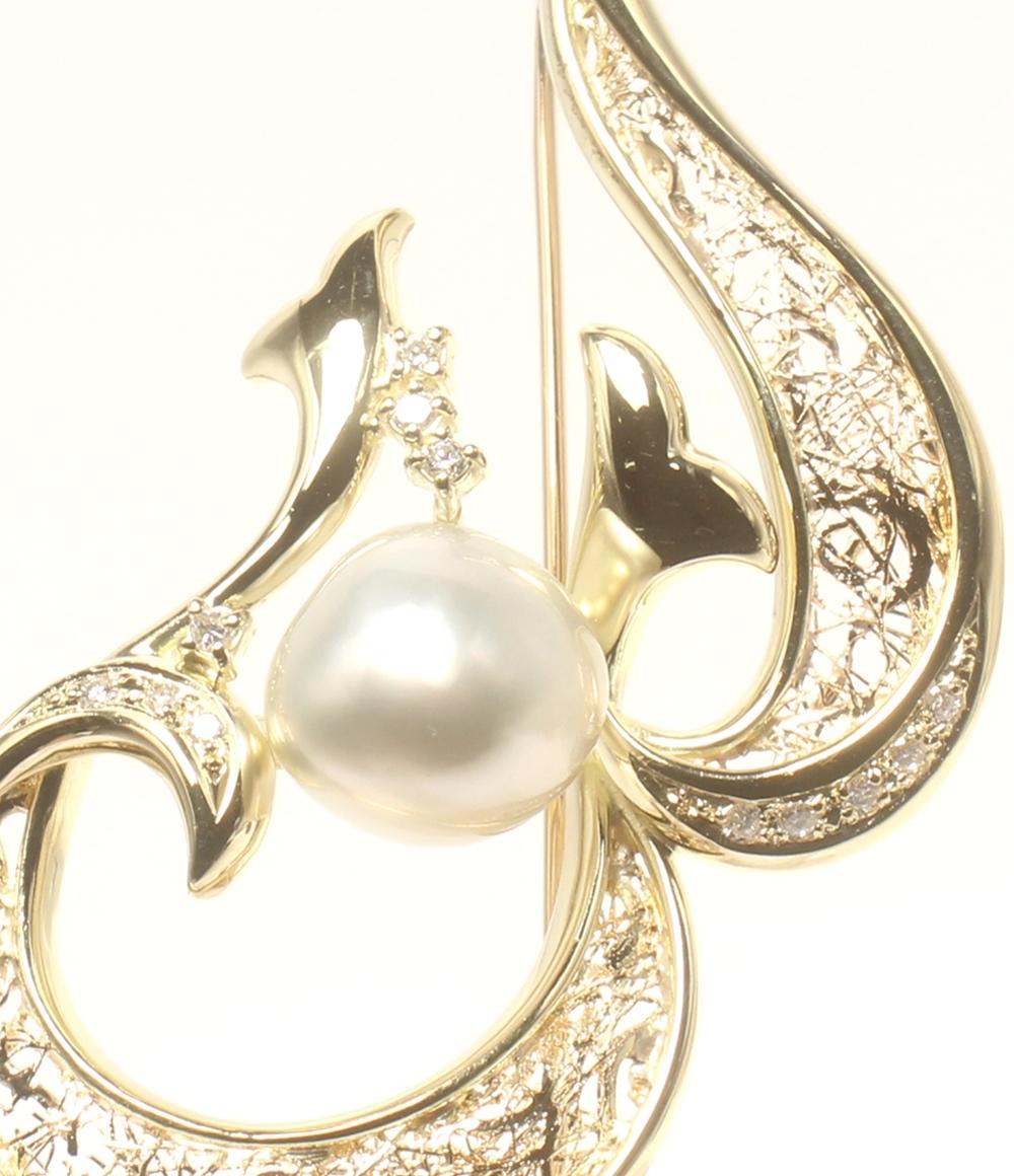 美品 ブローチ K18 セミバロックパール約10mm ダイヤ0.14ct レディース