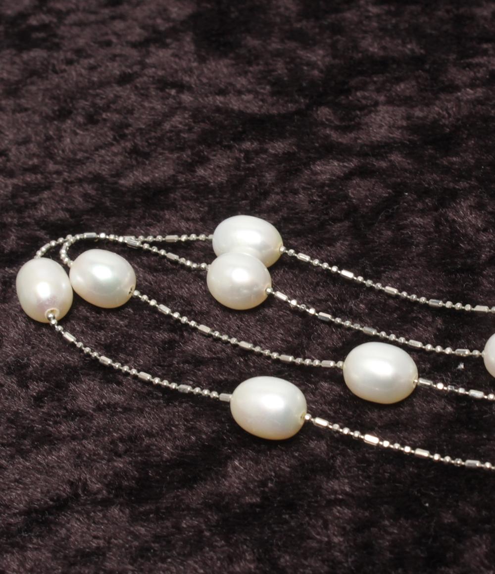 美品 ネックレス 淡水パール6×7mm ステーション レディース