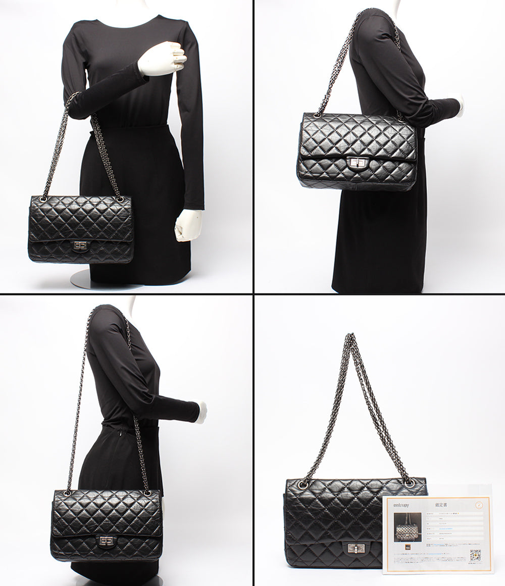 CHANEL チェーンショルダーバッグ シルバー金具 ダブルチェーン ダブルフラップ マトラッセ 2.55 リイシュー レディース シャネル