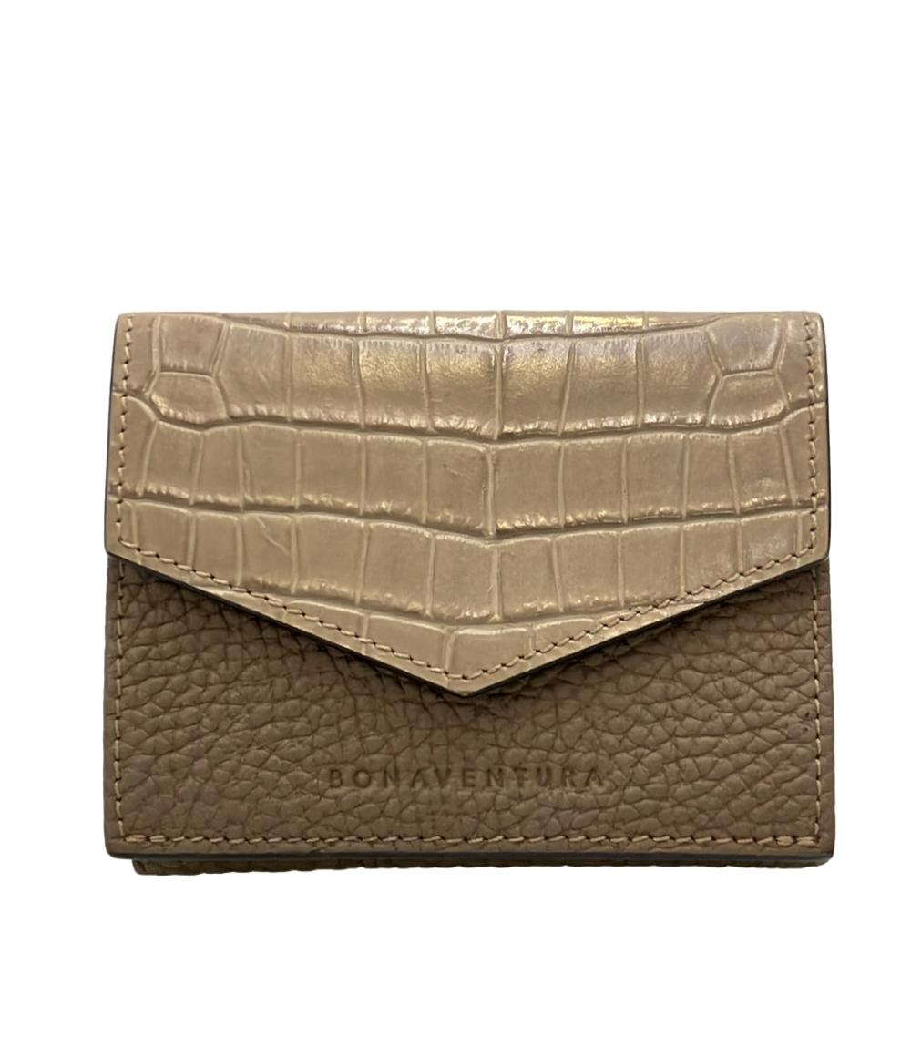 ボナベンチュラ　ミニ財布　ブラック　スモールウォレット　クロコ型押 BONAVENTURA 三つ折り財布 スモールウォレット クロコ レディース ボナ