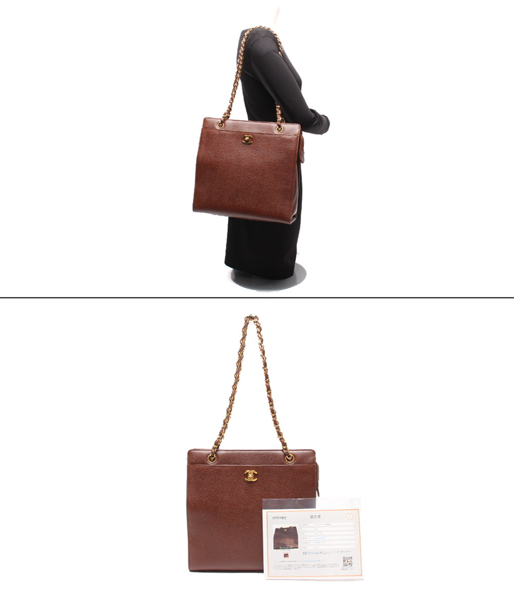 CHANEL チェーンショルダーバッグ 肩掛け ゴールド金具 キャビアスキン 4番台 レディース シャネル