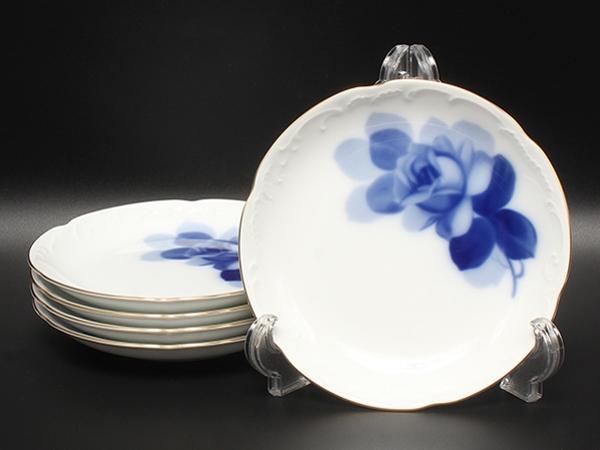 美品 大倉陶園 銘々皿 プレート 5点セット 15cm ブルーローズ オオクラ