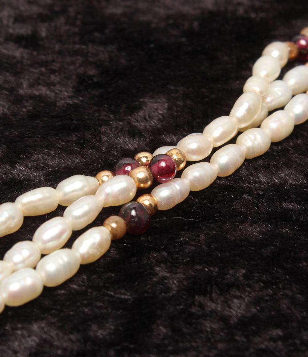 3連ネックレス 淡水パール ガーネット レディース