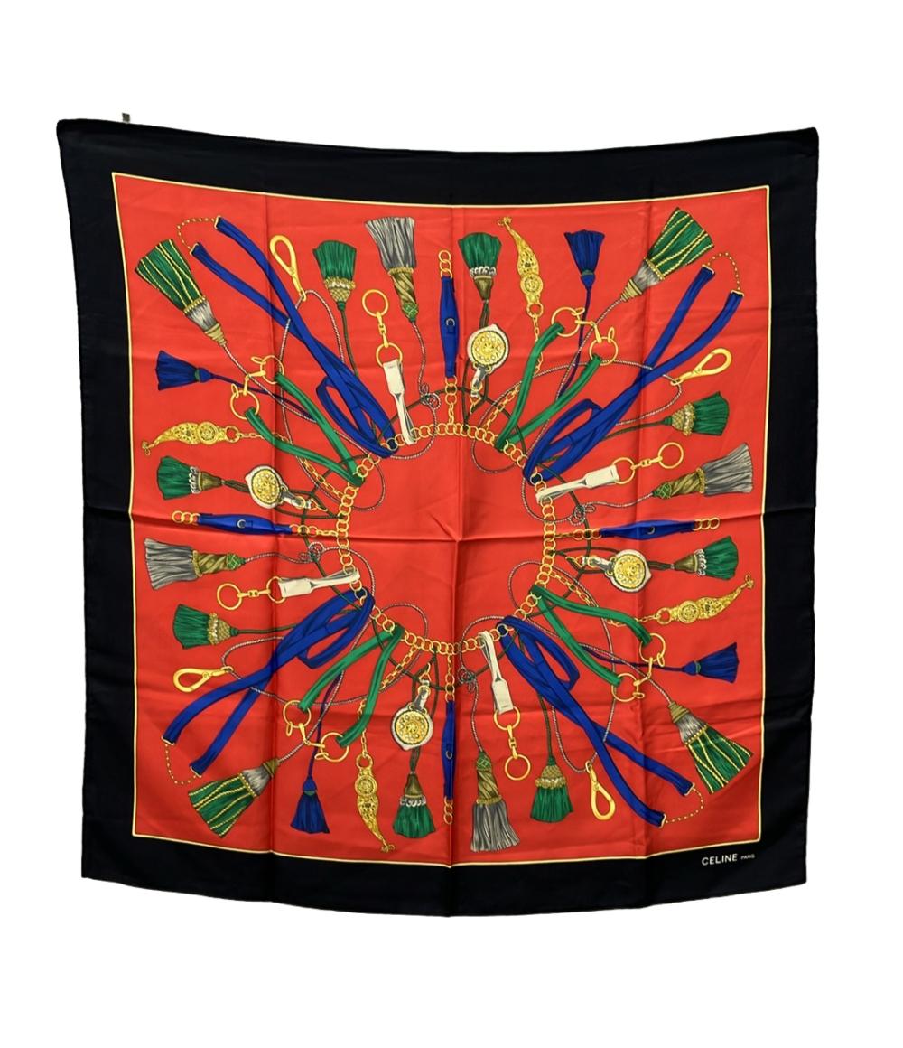 【極美品】CELINE スカーフ 67×67cm シルク ピンク タッセル セリーヌ CELINE スカーフ シルク100% レディース