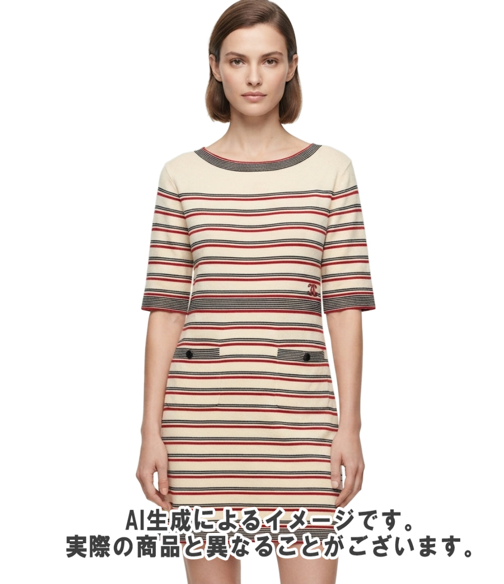 CHANEL 半袖 ボーダー ニットワンピース ココマーク P45686K05711 レディース SIZE 38 (M) シャネル
