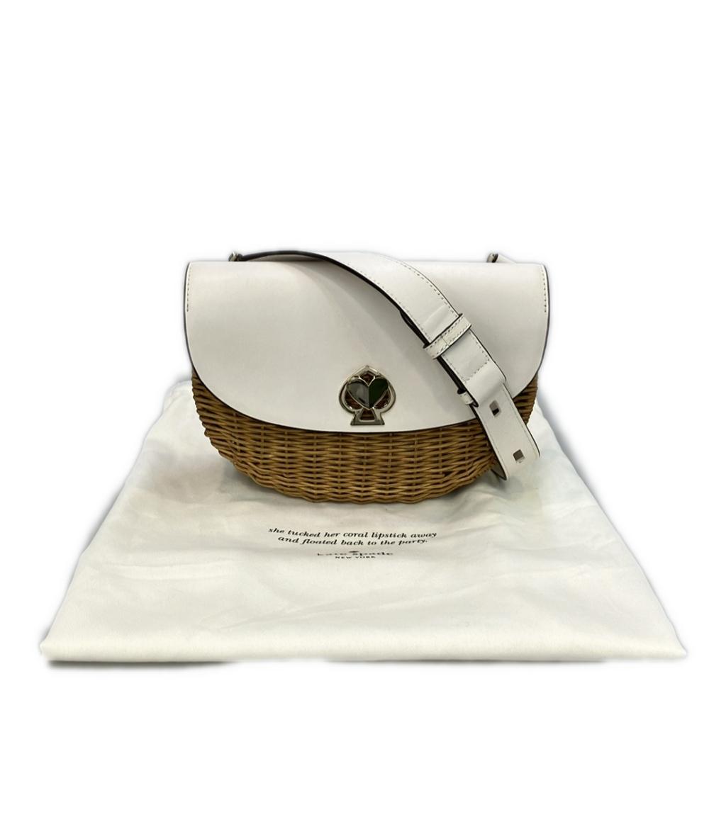 美品 Kate Spade ショルダーバッグ 斜め掛け カゴバッグWhite and Brown Nicola Twistlock レディース ケイトスペード