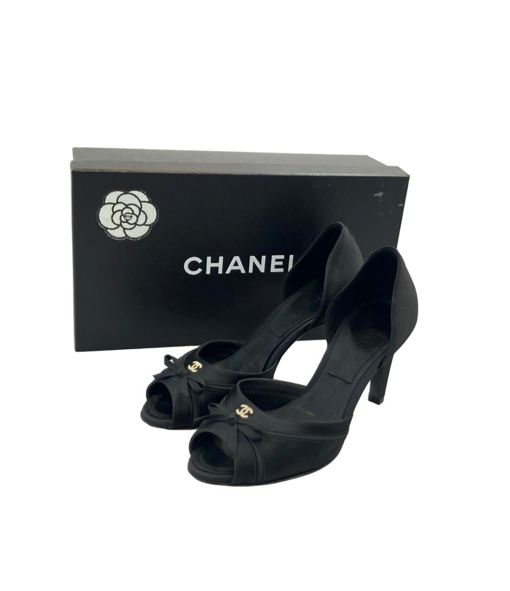 CHANEL オープントゥパンプス サテン ココマーク レディース SIZE 36 C