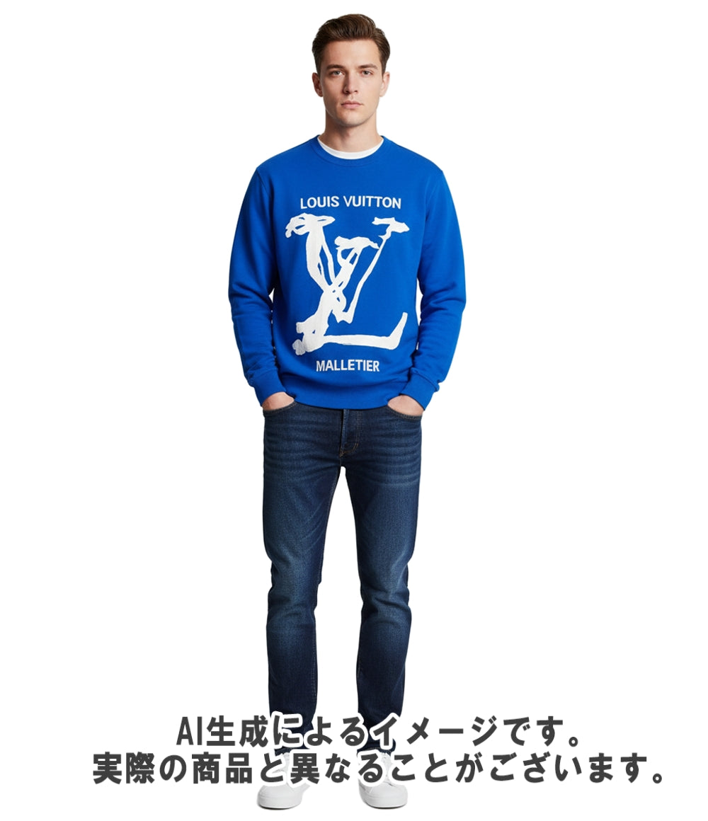 訳あり LOUIS VUITTON 長袖ニット LV スクリブルインターシャ クルーネックニット RM201 TZC HIN81W メンズ SIZE M ルイ・ヴィトン