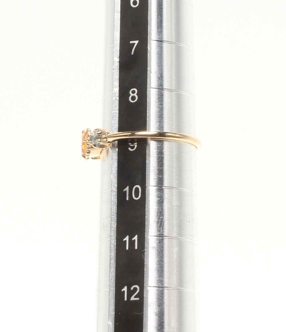 美品 ete リング 指輪 K18 シトリン ブルートパーズ レディース SIZE 9号 エテ