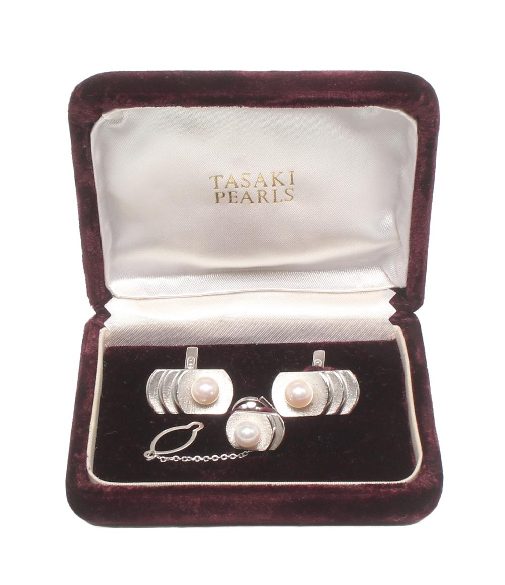 TASAKI タイピン カフス セット SV パール6.5-7.0mm メンズ タサキ