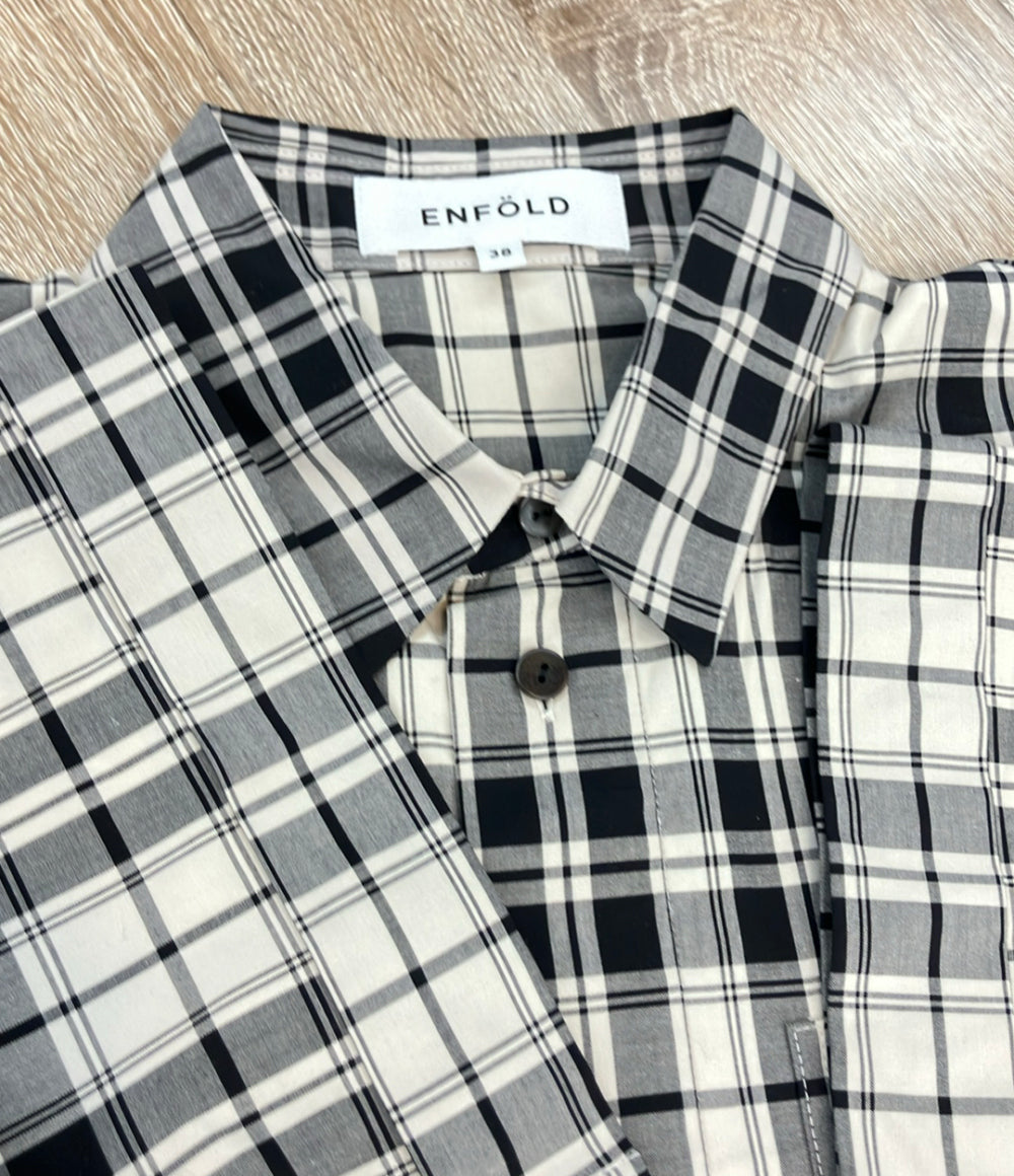 ENFOLD M 半袖シャツ モノトーンチェック柄 オーバーサイズ 300HS230-2750 レディース SIZE 38 (M) エンフォルド エム