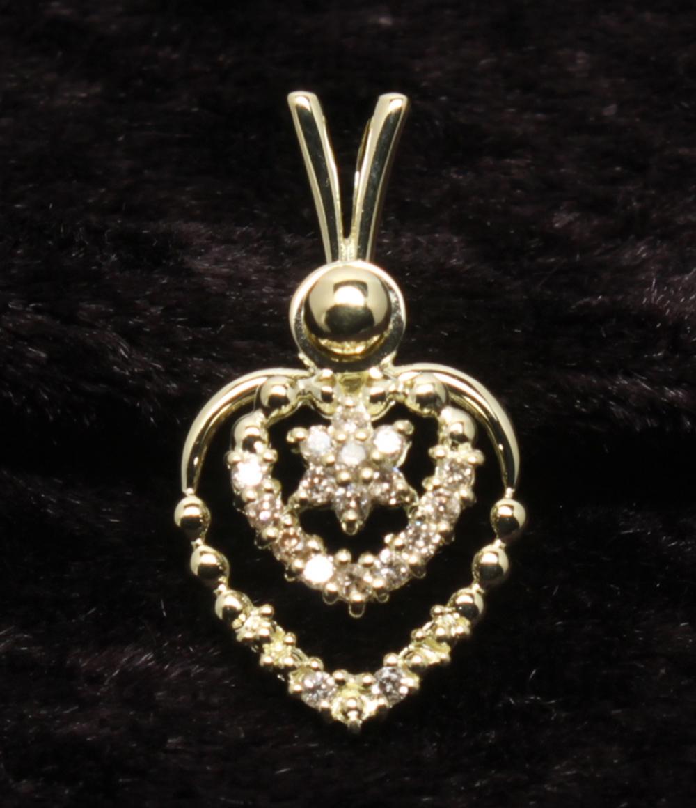 美品 ペンダントトップ K14 ダイヤ 0.15ct ハートモチーフ レディース  