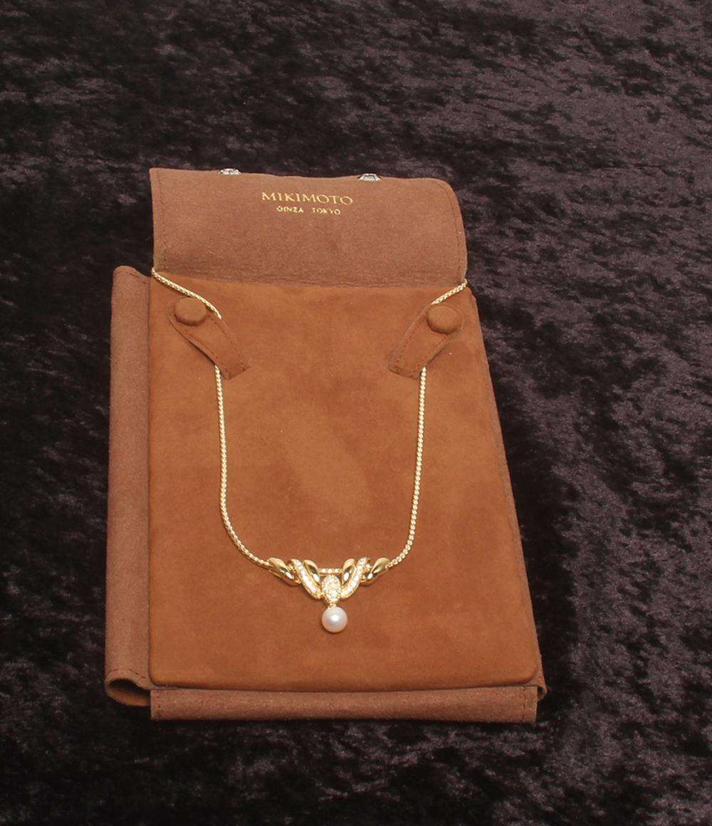 ミキモト ネックレス K18 パール ダイヤモンド 0.15ct 0.17ct レディース MIKIMOTO