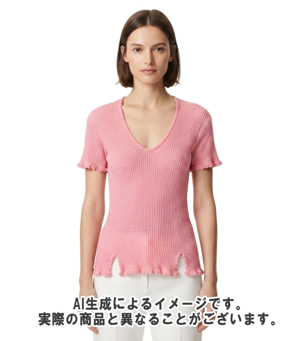 CHANEL 半袖 リネン Vネック ニット P56634K07410 レディース SIZE 38 (S) シャネル