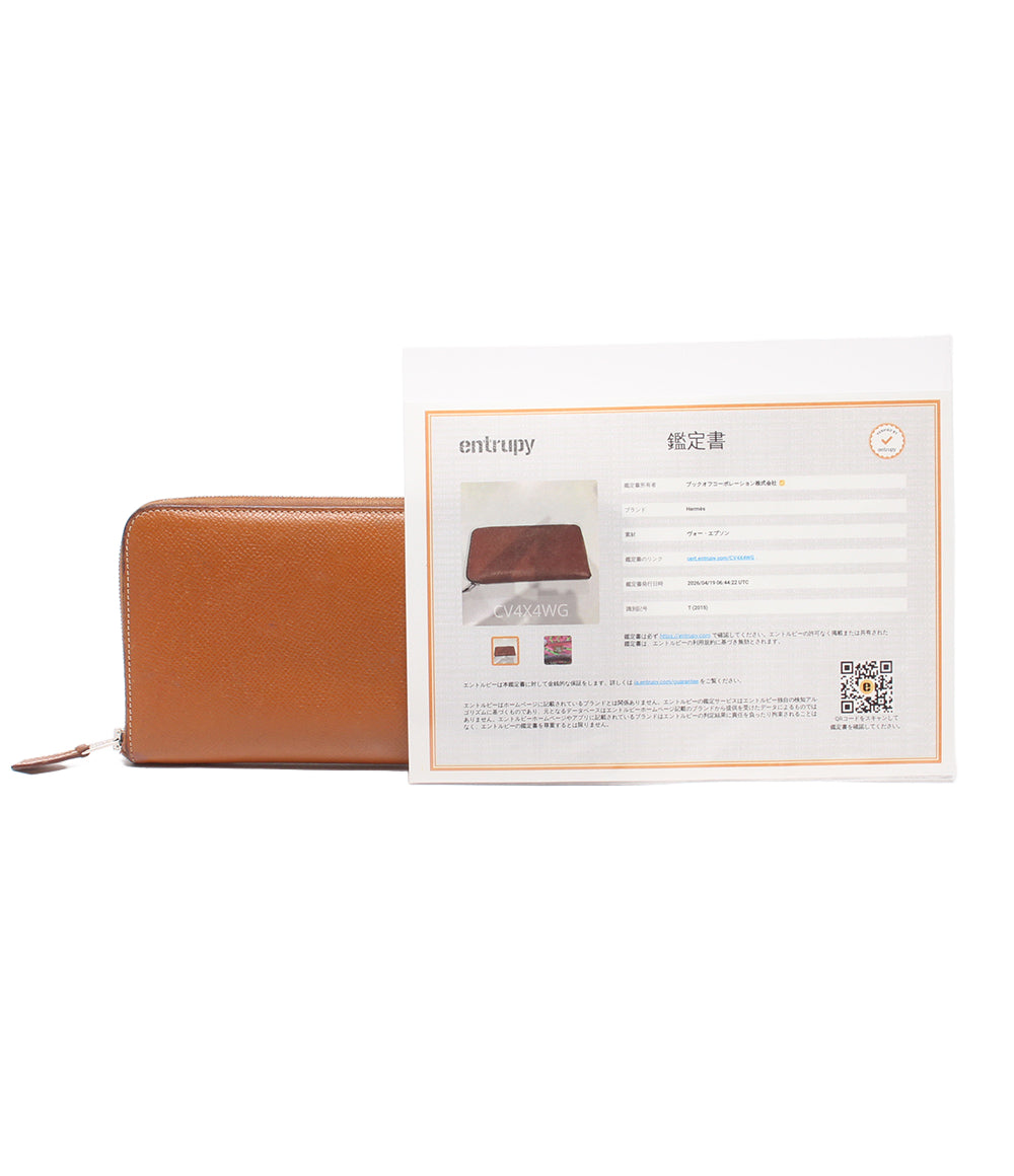 HERMES ラウンドファスナー長財布 T刻印 シルバー金具 アザップロング シルクイン レディース エルメス