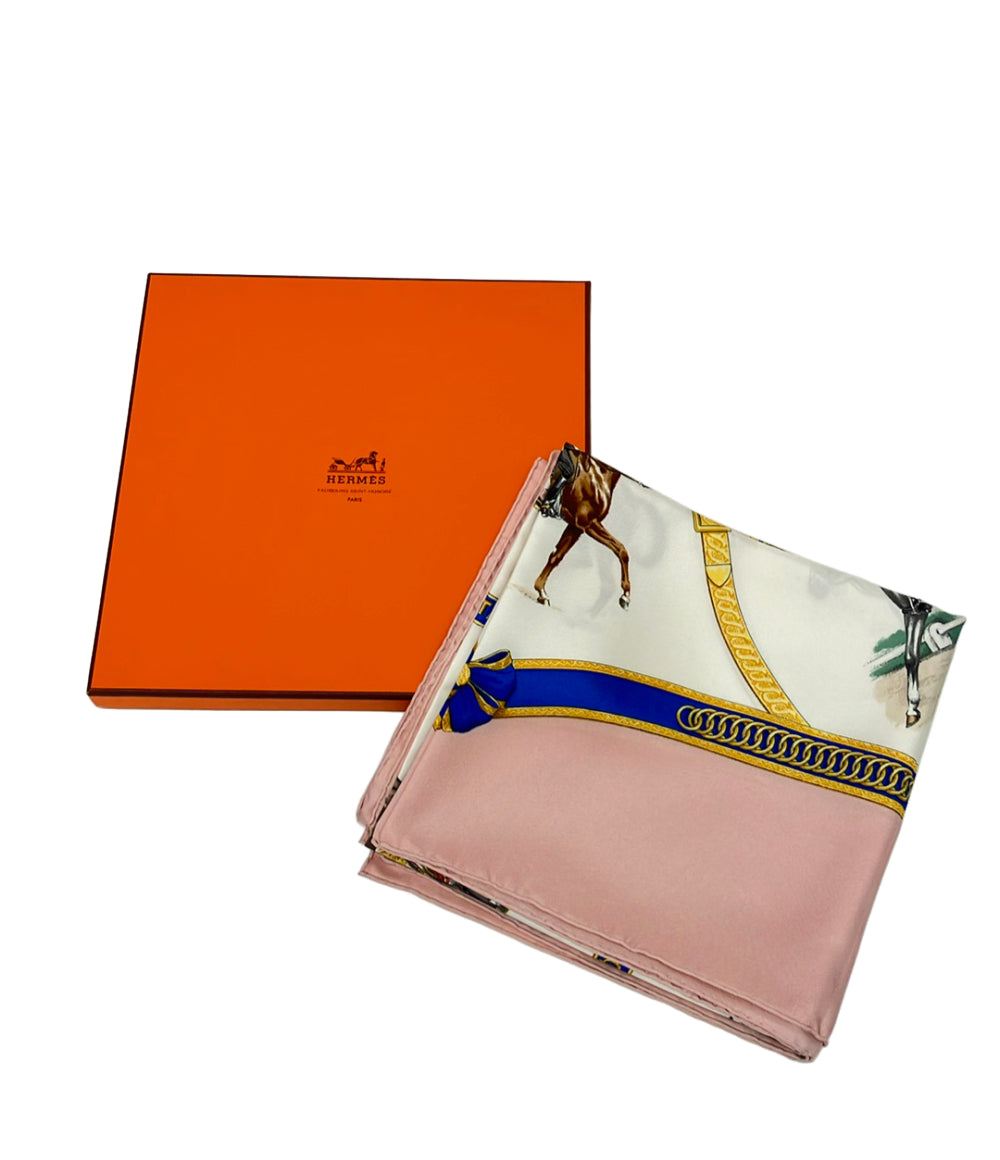 美品 HERMES スカーフ シルク100% カレ90 フランス国立乗馬学校 ECOLE FRANCAISE D'EQUITATION レディース エルメス