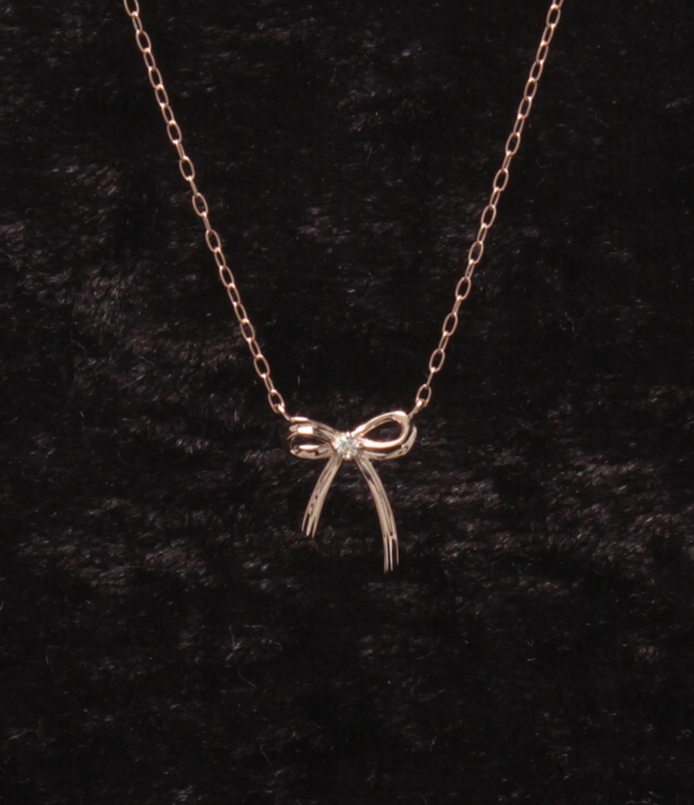 美品 ココロバ ネックレス K10 ダイヤ 0.01ct リボンモチーフ  