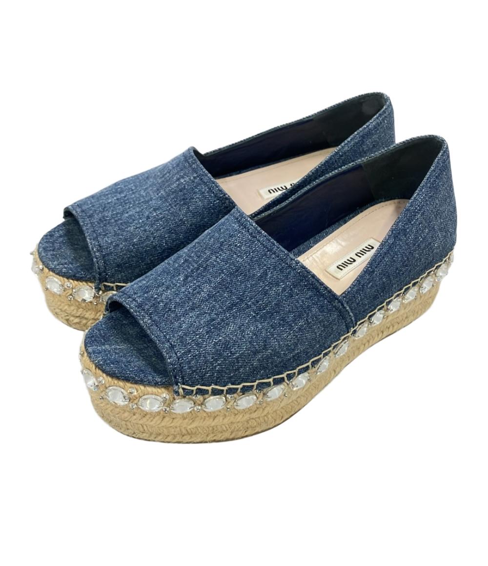 miu miu デニムサンダル　サイズ38 25cm Miu Miu オープントゥサンダル デニム エスパドリーユ ビジュー