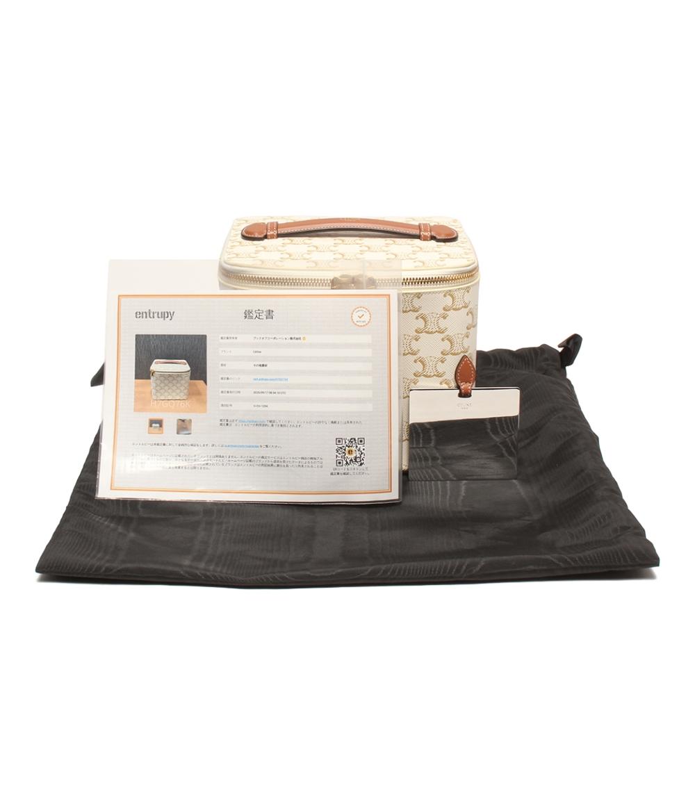 美品 CELINE ハンドバッグ スクエア バニティーケース トリオンフキャンバス&カーフスキン レディース セリーヌ