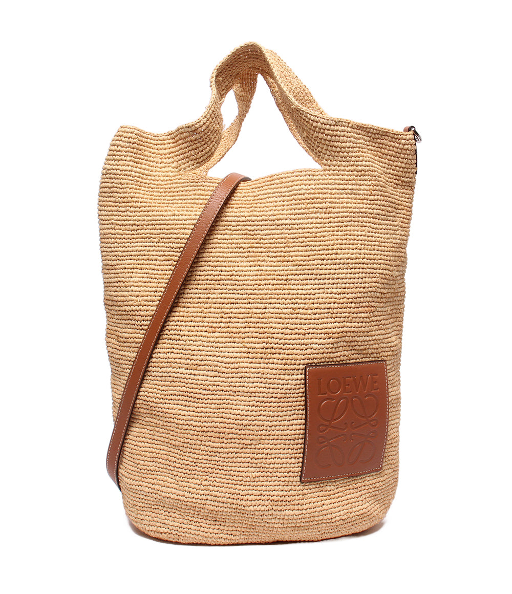 【希少】ロエベ ショルダーバッグ 2way 刺繍ロゴ 斜め掛け ナイロン 焦茶 LOEWE 2WAY ハンドバッグ ショルダーバッグ 斜め掛け かごバッグ