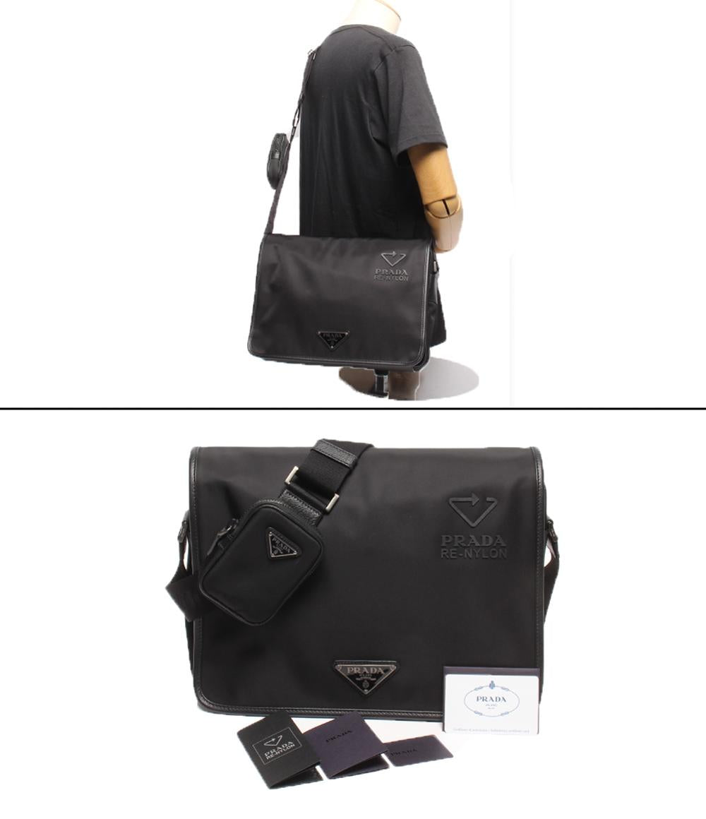 美品 PRADA メッセンジャーバッグ ショルダーバッグ リナイロン 斜め掛け 三角プレート 2VD039 メンズ レディース プラダ