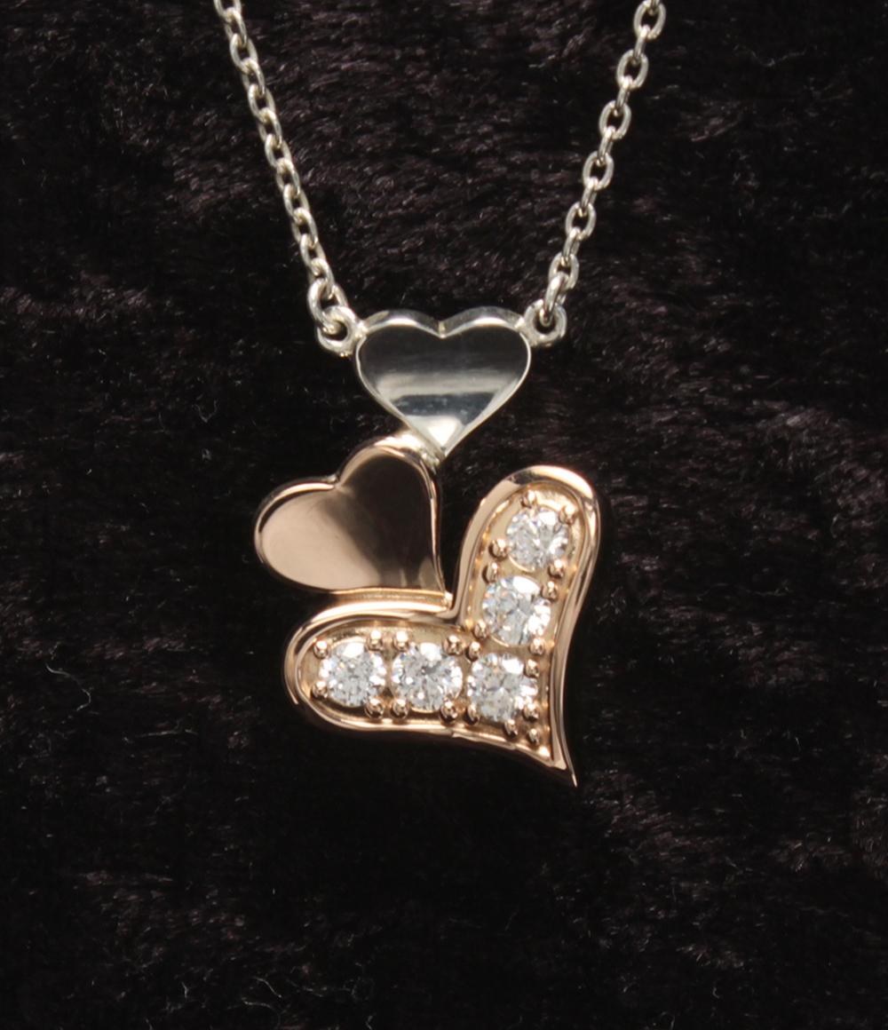 美品 STAR JEWELRY ネックレス K18 SV925 ラインストーン ハート