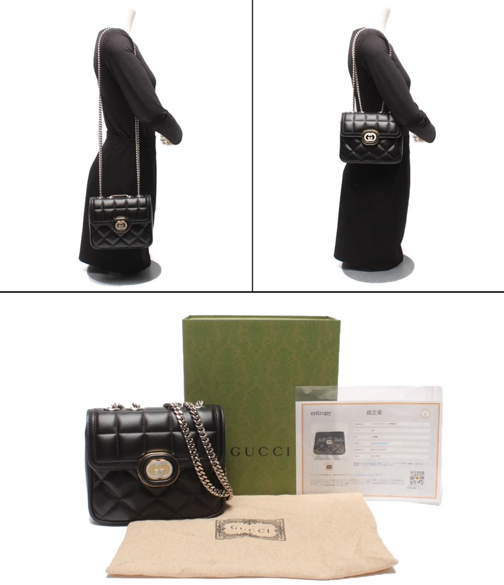美品 GUCCI チェーンショルダーバッグ 肩掛け デコ ミニ キルティング 741457 480028 レディース グッチ