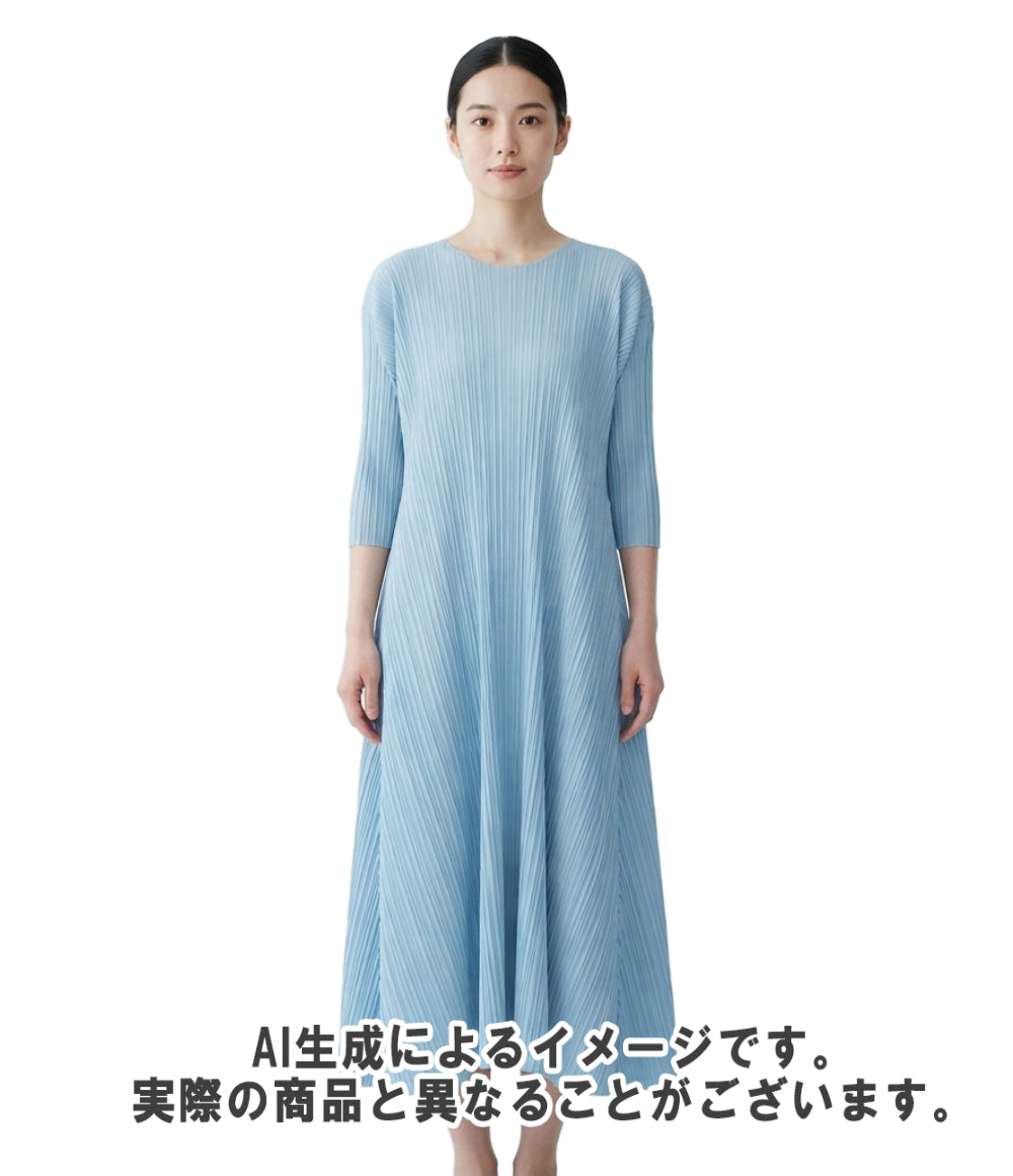 美品 PLEATS PLEASE メロウプリーツ 五分袖 ロングワンピース レディース SIZE 5 プリーツプリーズ