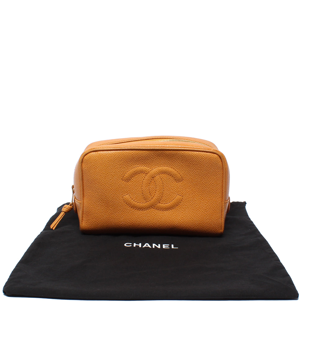 CHANEL コスメポーチ CCココマーク キャビアスキン ゴールド金具 レディース シャネル