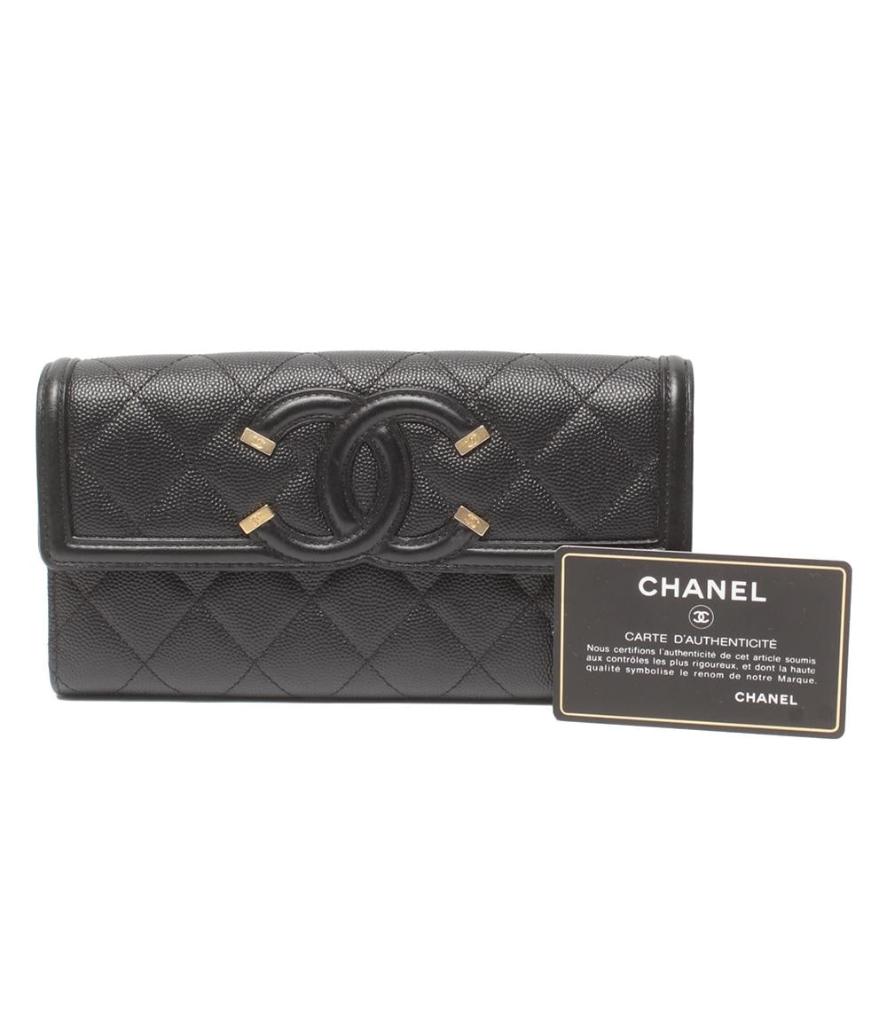CHANEL 長財布 ゴールド金具 CCフィグリー キャビアスキン A84448 レディース シャネル