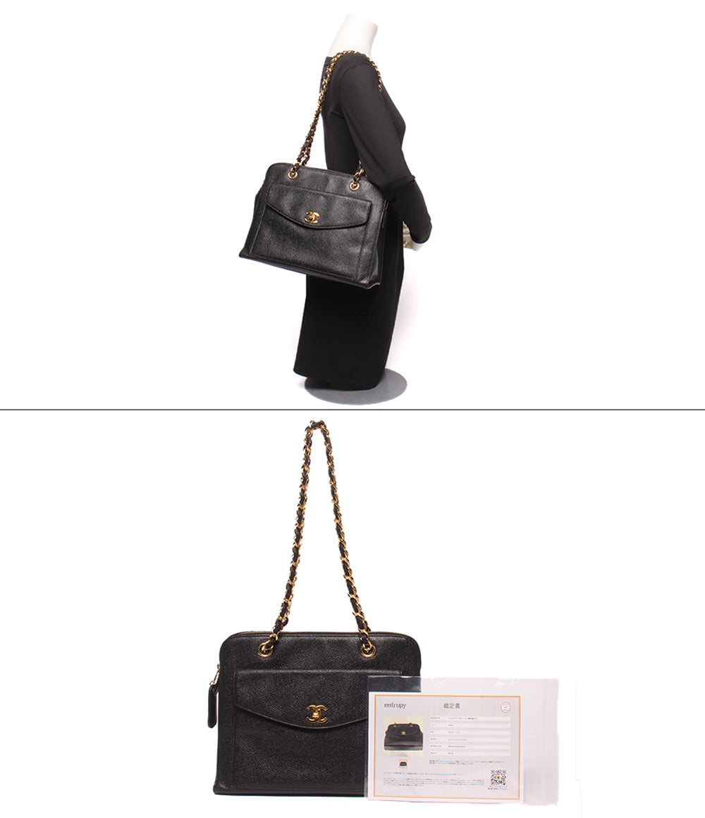 CHANEL チェーンショルダーバッグ 肩掛け ゴールド金具 5番台 キャビアスキン レディース シャネル