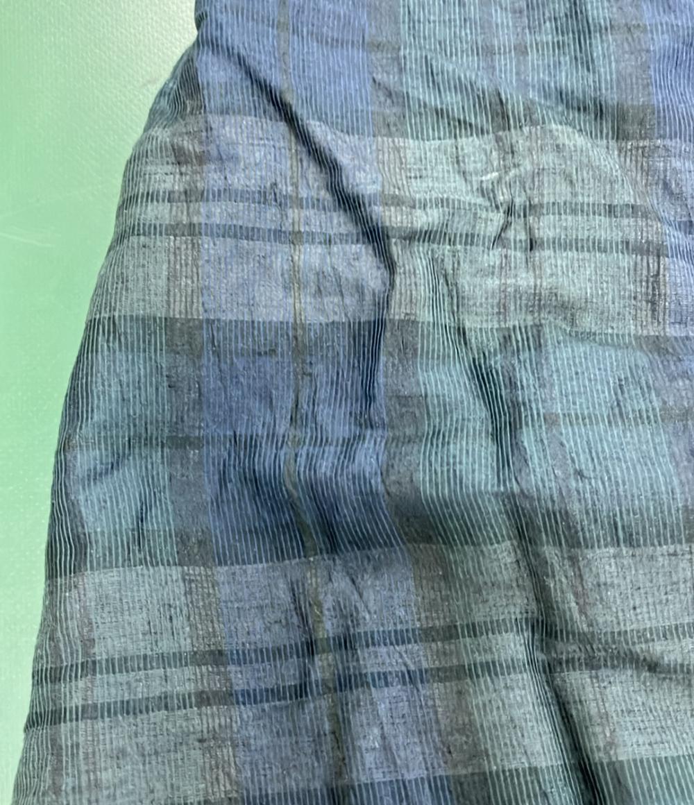 ウーア リネン混チェック柄半袖フレアロングワンピース レディース SIZE 36 (XS) Uhr