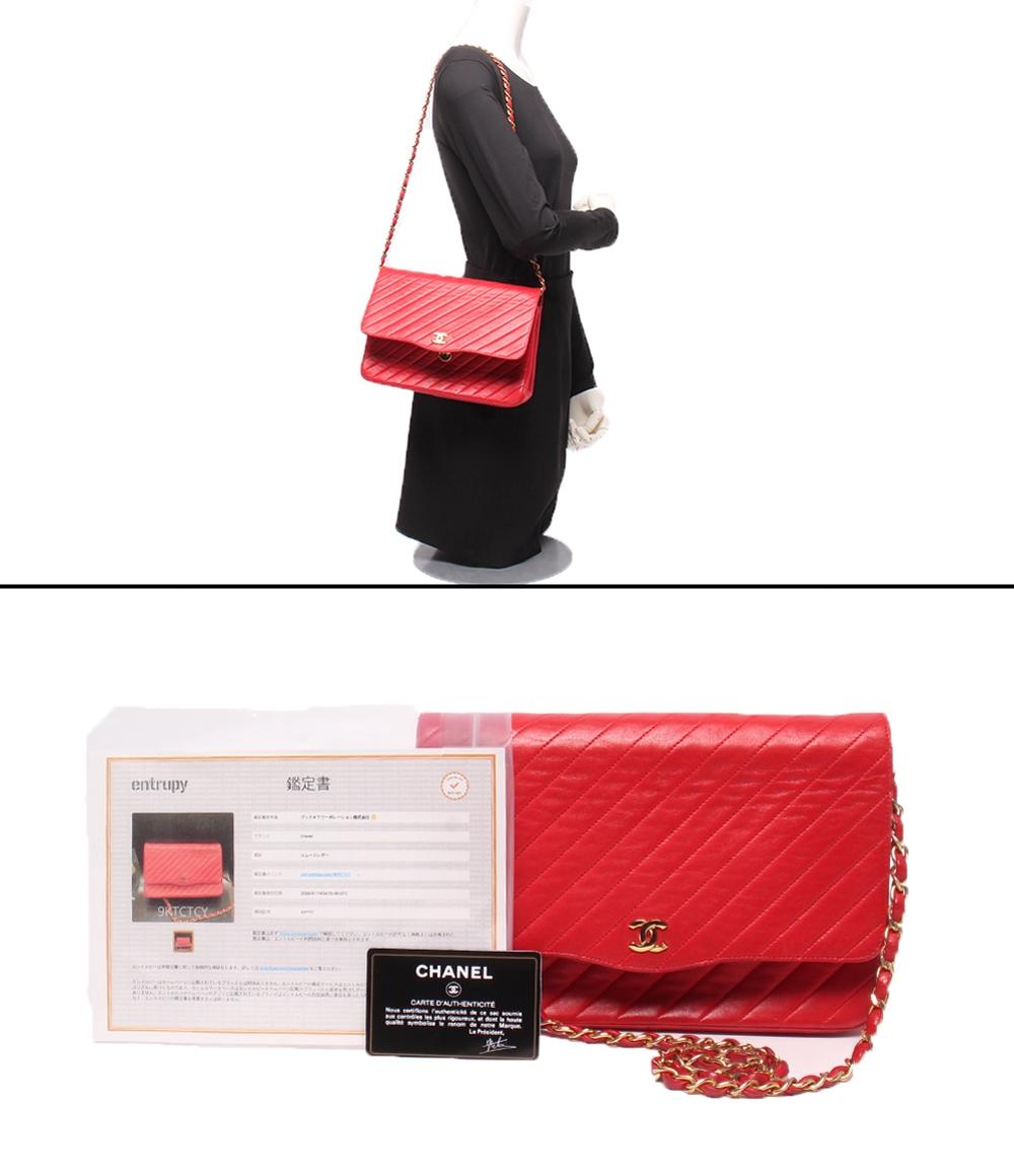 訳あり CHANEL チェーンショルダーバッグ ラムスキン シングルフラップ バイアスステッチ ゴールド金具 肩掛け レディース シャネル
