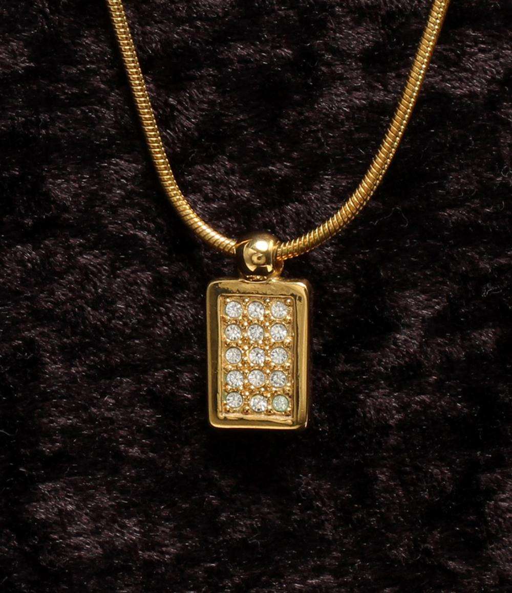 美品　クリスチャンディオール　ロゴネックレス　ラインストーン　トロッター Christian Dior ネックレス トロッタープレート ロゴ ラインストーン