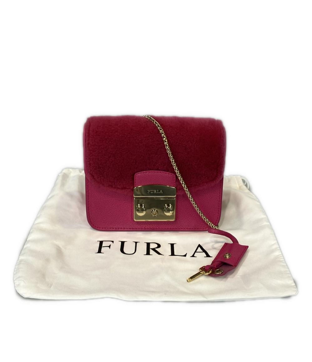 美品 Furla 2way チェーンショルダーバッグ 斜め掛け クラッチバッグ メトロポリスミニ レディース フルラ