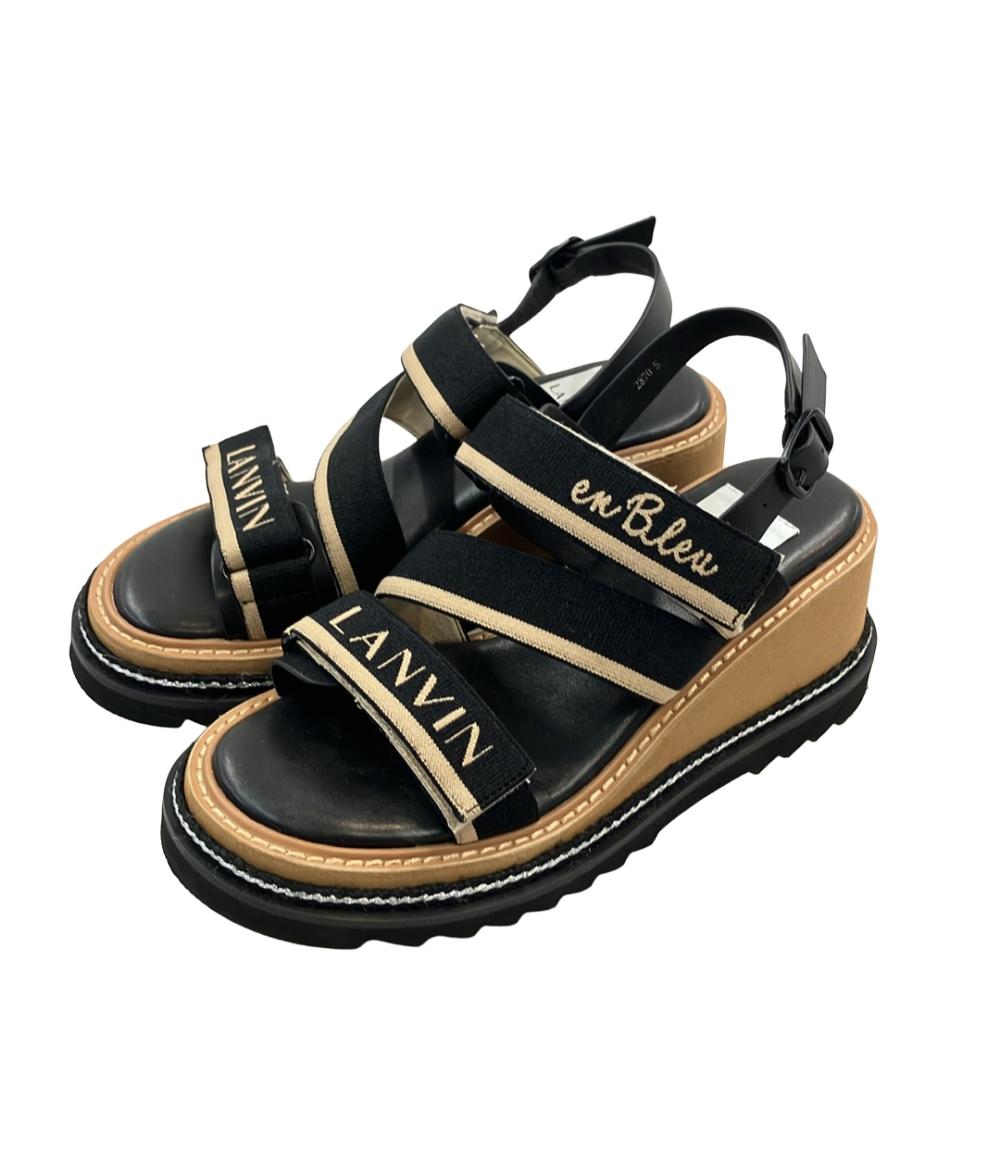 LANVIN en Bleu ロゴストラップウェッジヒールサンダル レディース
