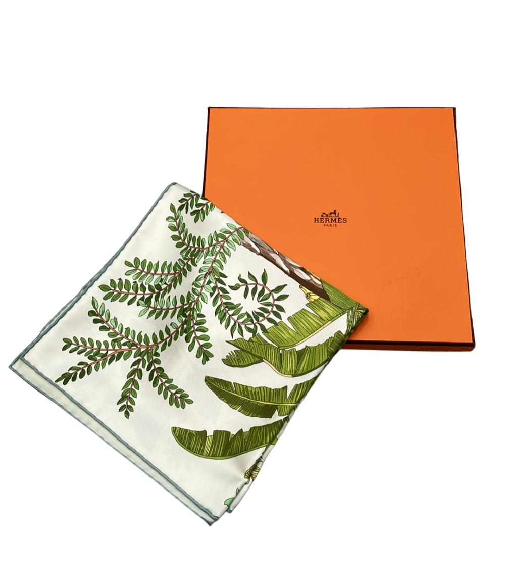 美品 HERMES スカーフ シルク100% カレダブルフェイス90 リバーシブル LE JARDIN DES PEINTRES レディース エルメス