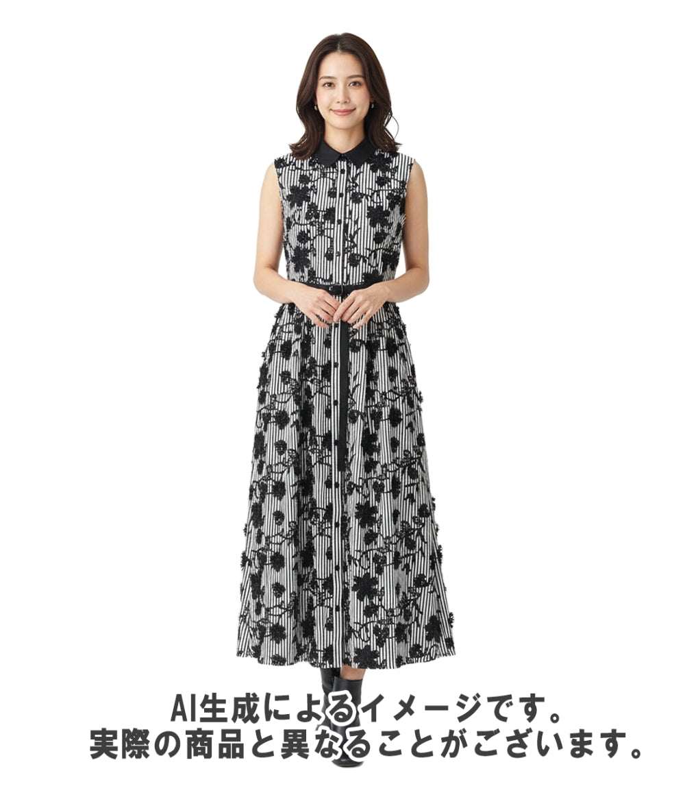 ANAYI ノースリーブ ストライプフラワー刺繍ワンピース レディース SIZE 38 アナイ