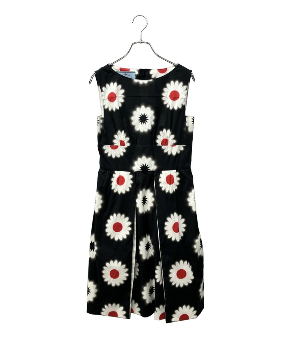 ☆PRADA プラダ 花柄ワンピース 新品未使用　イタリア製　お花柄 PRADA プラダ ワンピース フラワー柄 モノクロ シャツワンピース