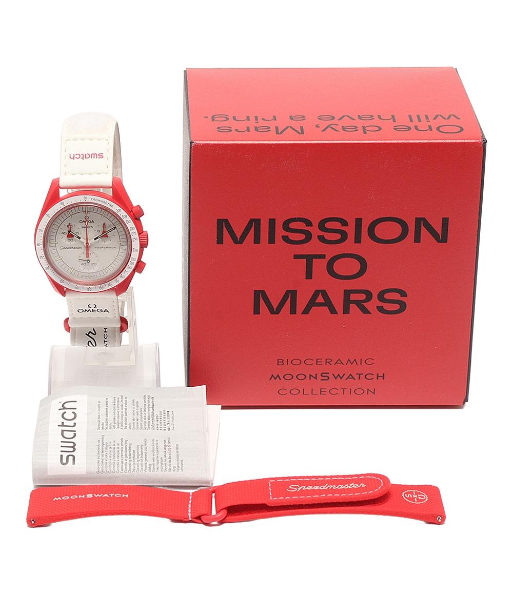 美品 Swatch OMEGA 腕時計 スピードマスター クオーツ ホワイト S033R100 ユニセックス スウォッチ オメガ