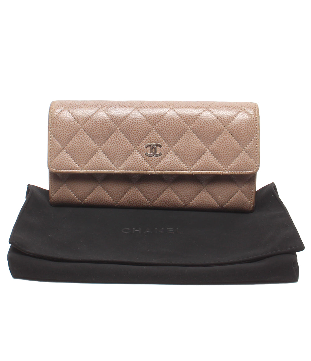 訳あり CHANEL 長財布 シルバー金具 マトラッセ キャビアスキン レディース シャネル