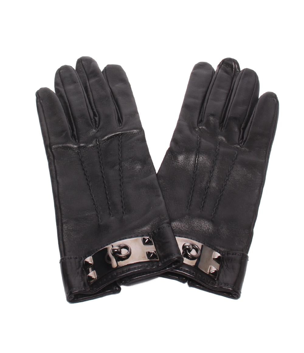HERMES 手袋 レザーグローブ ラムスキン シルバー金具 コリエドシアン