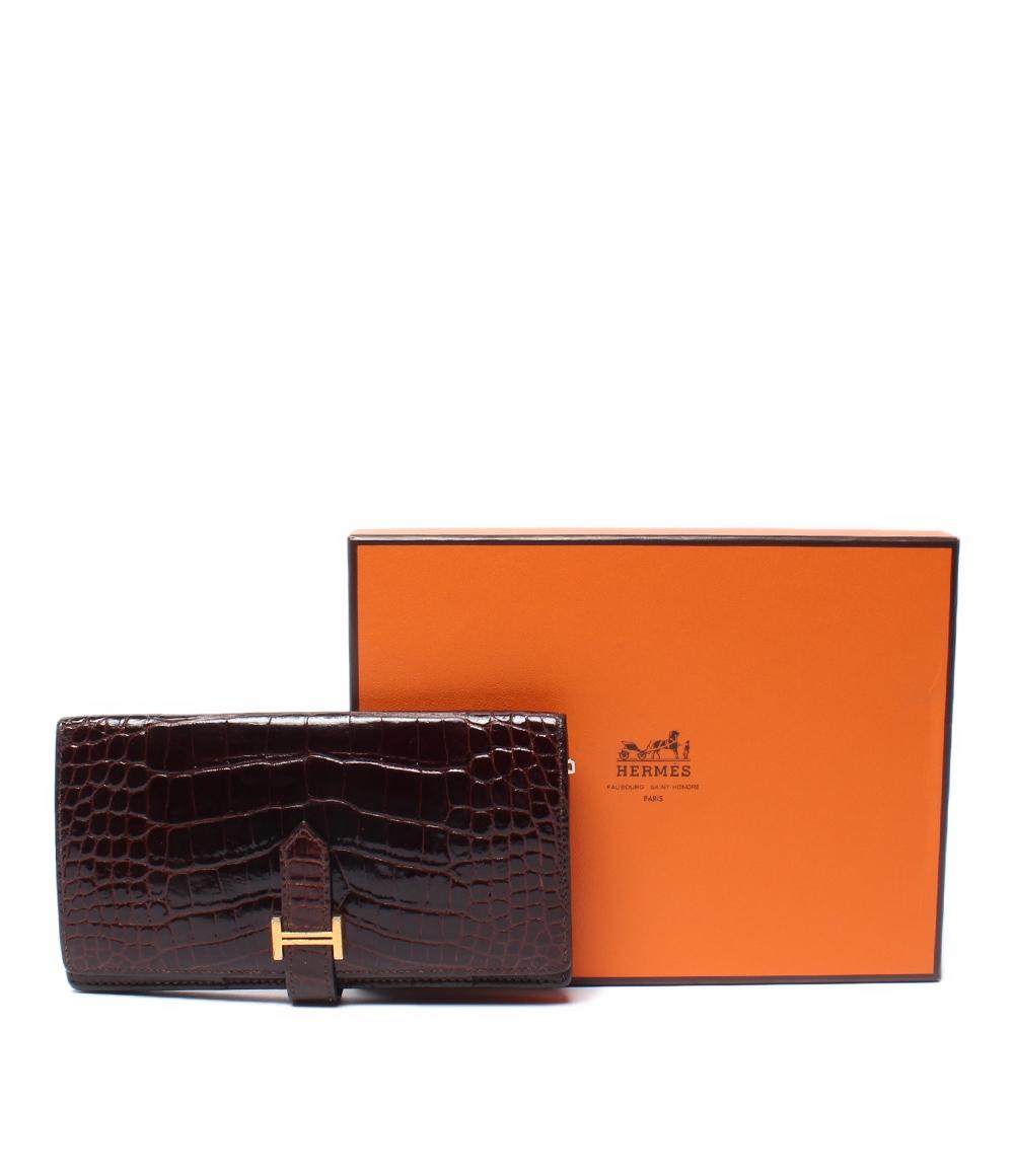 HERMES 長財布 ゴールド金具 アリゲーター クロコダイルレザー □P刻印 ベアン スフレ レディース メンズ エルメス