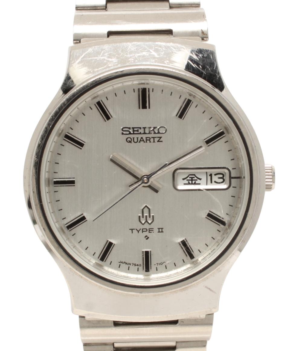 【稼働】SEIKO TYPE II 腕時計 クォーツ メンズ シルバー SEIKO 腕時計 タイプ2 TYPE II クオーツ シルバー 7546-7090 メンズ