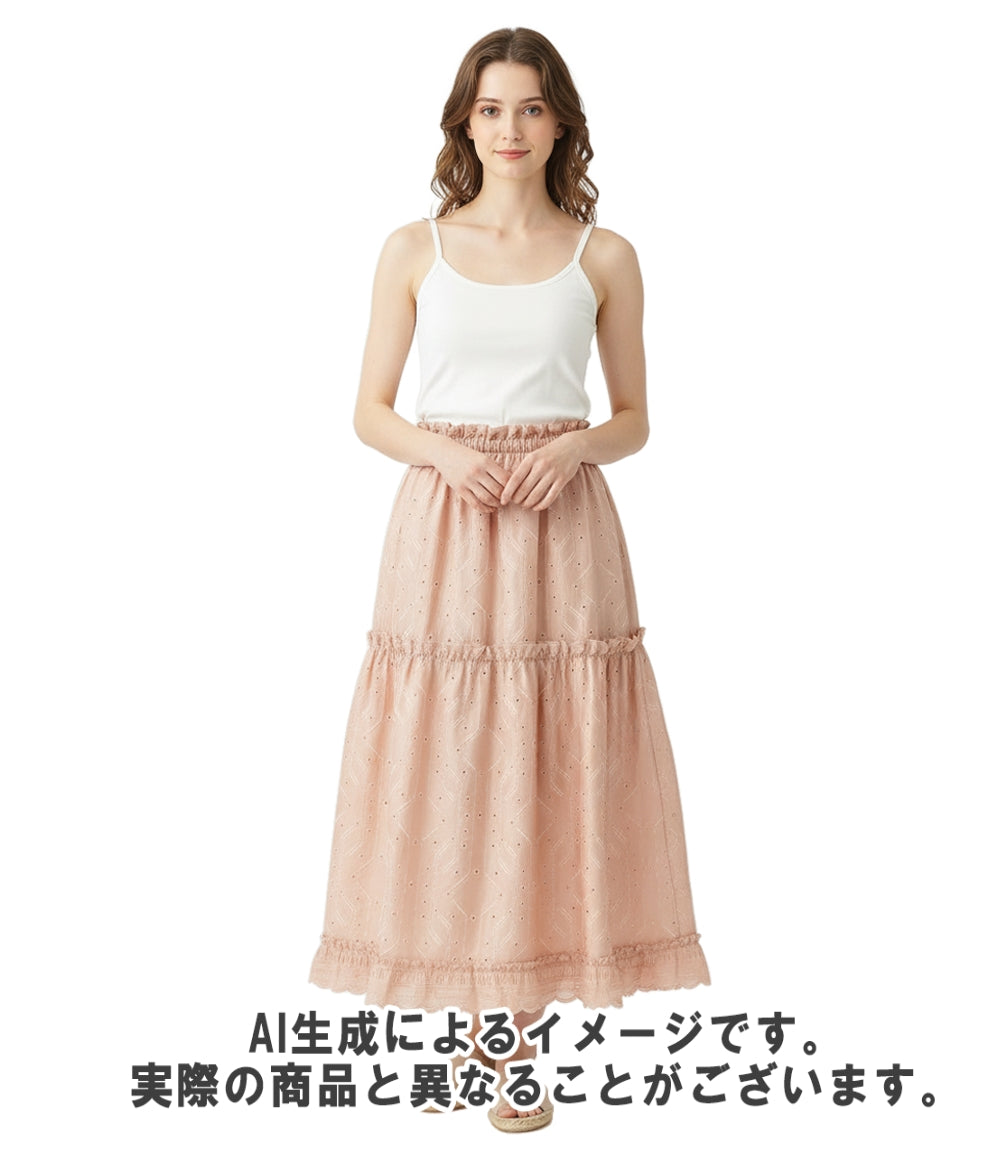 美品 HERMES フレアスカート 英国風刺繍入り 26SS ティアード コットンツイル紐 Embroidered skirt H6E0328DV レディース SIZE 38 (M) エルメス