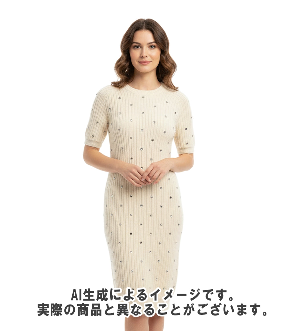 LOUIS VUITTON 半袖ニットワンピース リブ クリスタル装飾 23AW レディース SIZE XS ルイ・ヴィトン