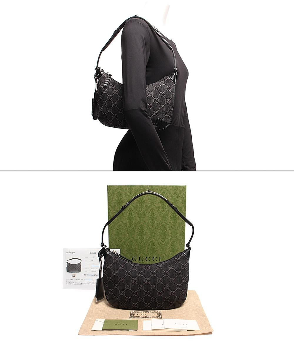 美品 グッチ ワンショルダーバッグ シルバー金具 ホースビットスリム GGキャンバス デニム 774719 525040 レディース GUCCI