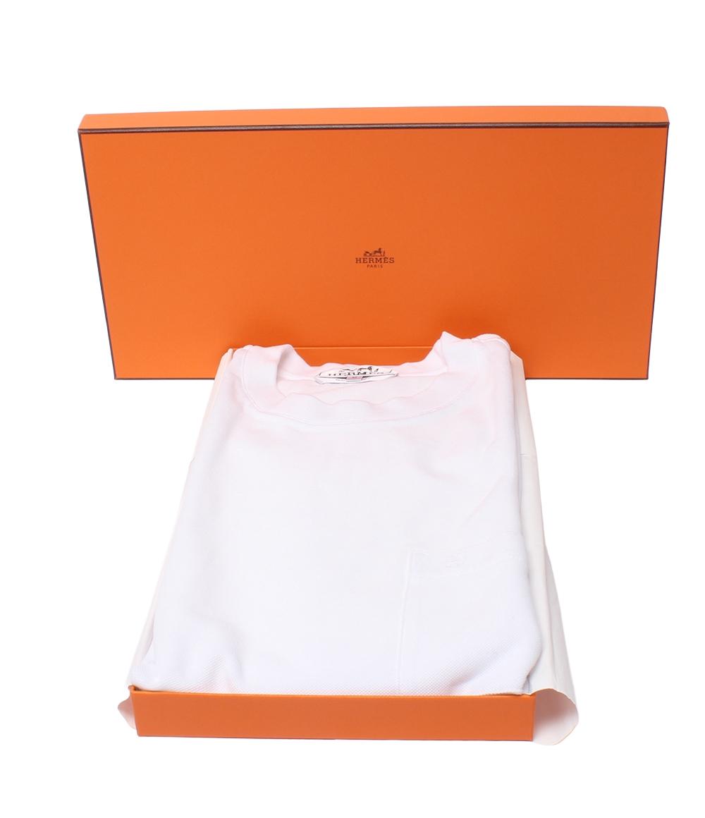 美品 HERMES 半袖Tシャツ クルーネック 左胸パッチポケット コットン100% サイドスリット タグ 箱付き メンズ SIZE M エルメス