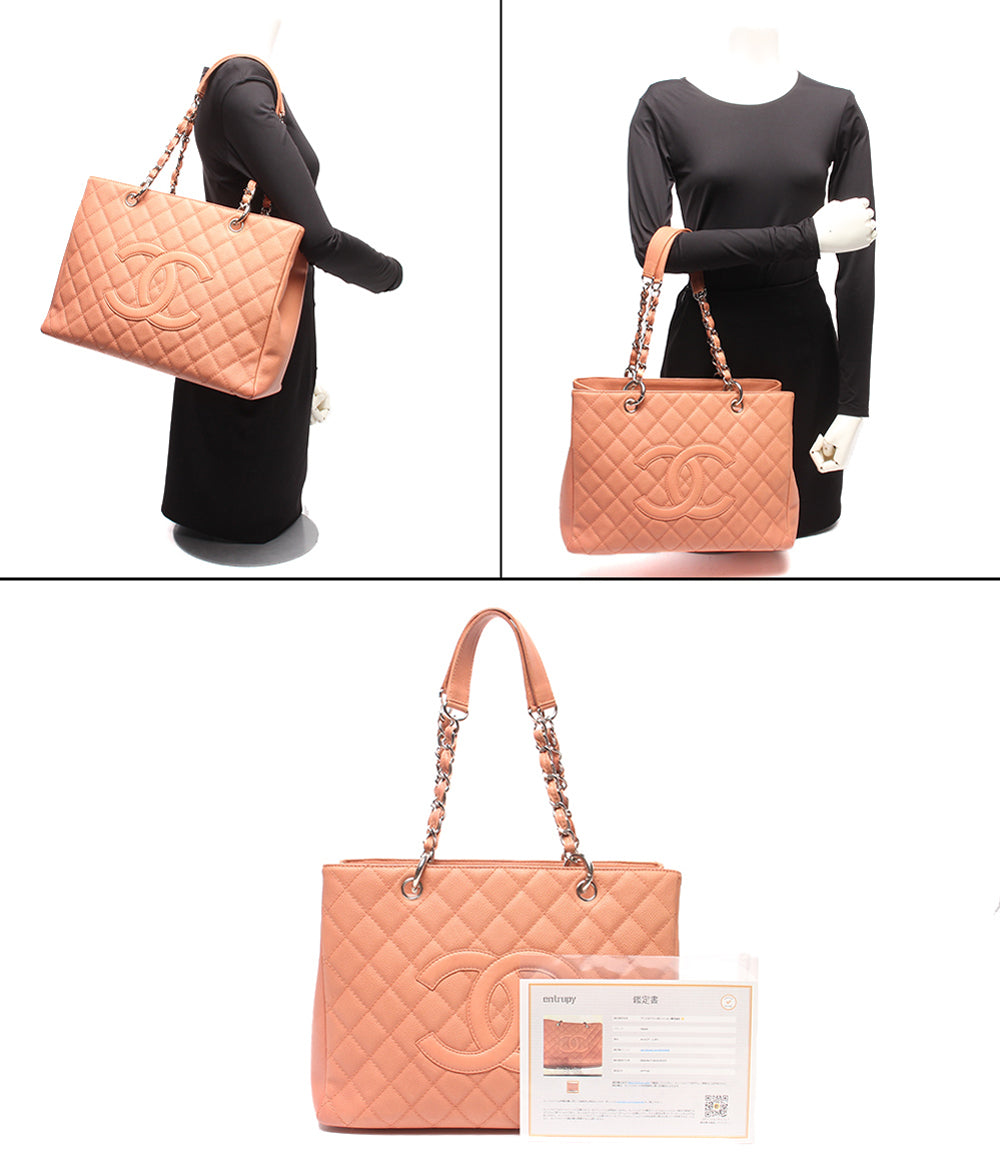 CHANEL チェーントートバッグ ショルダーバッグ 肩掛け シルバー金具 マトラッセ キャビアスキン 12番台 レディース シャネル