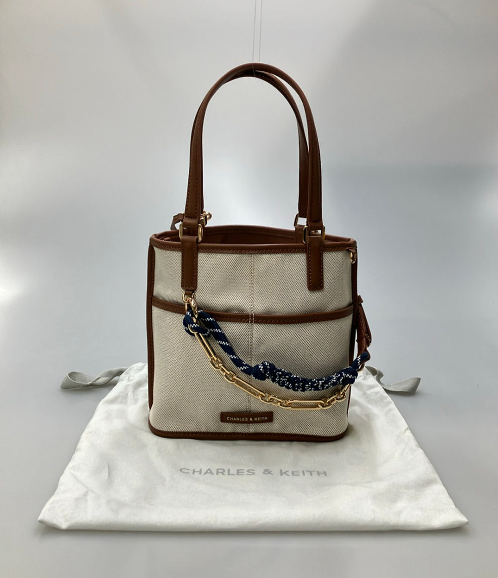 美品 CHARLES&KEITH トートバッグ ショルダーバッグ 2WAY 斜め掛け キャンバス レザー レディース チャールズ&キース